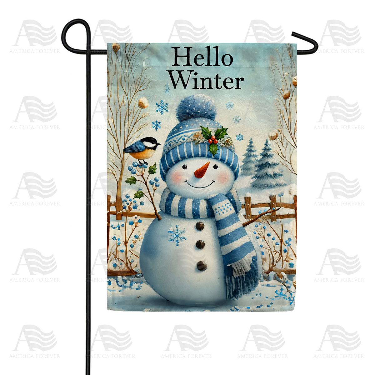 America Forever Hello Winter Snowman Garden Flag