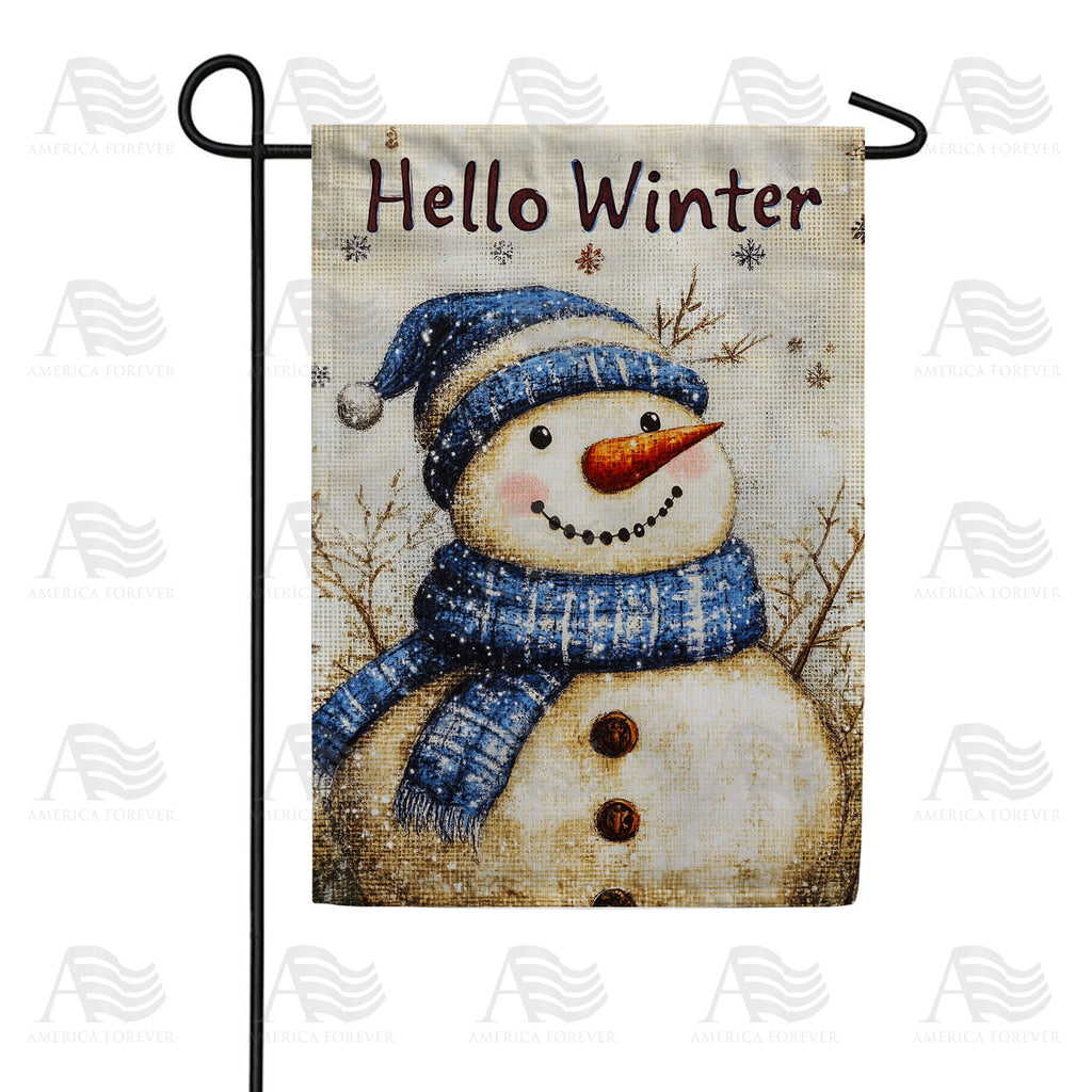 America Forever Rustic Hello Winter Snowman Garden Flag