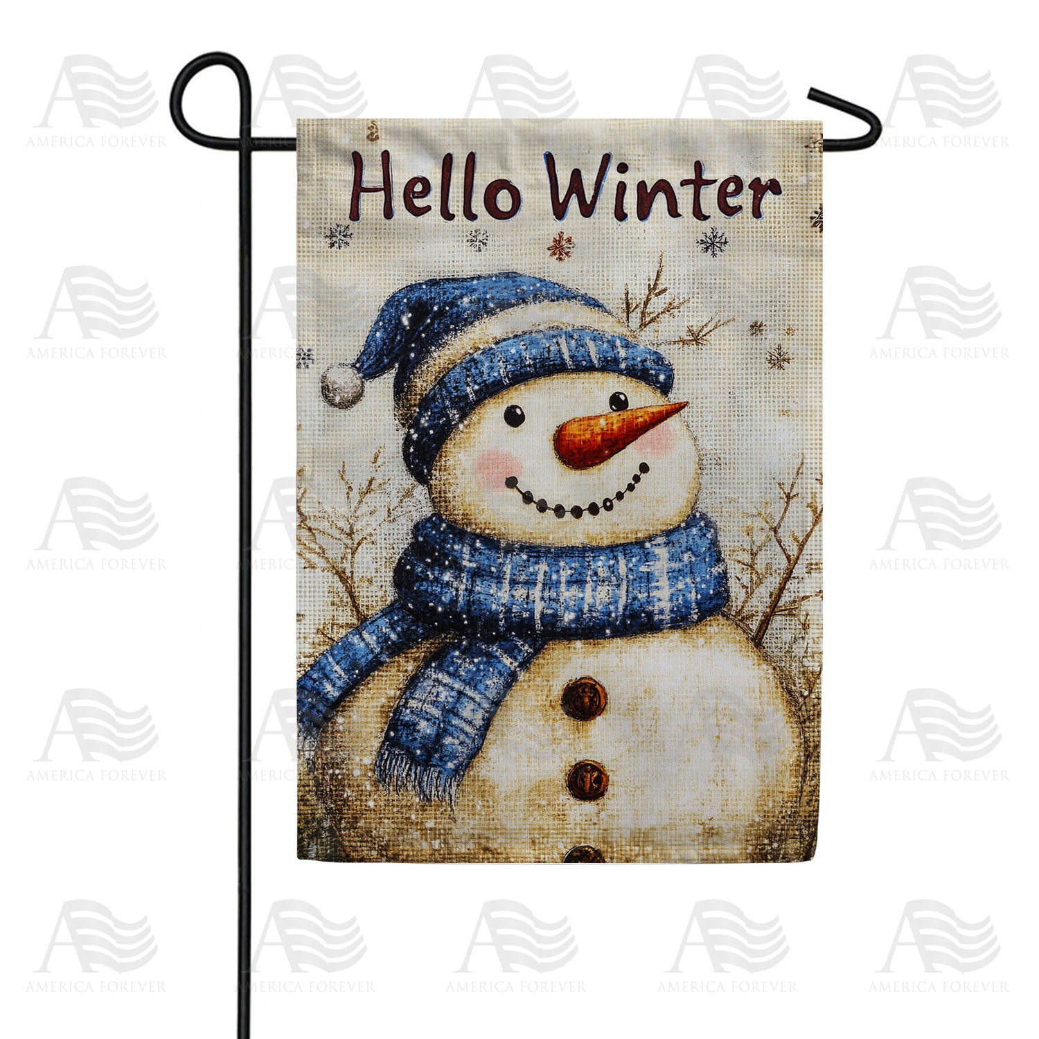 America Forever Rustic Hello Winter Snowman Garden Flag