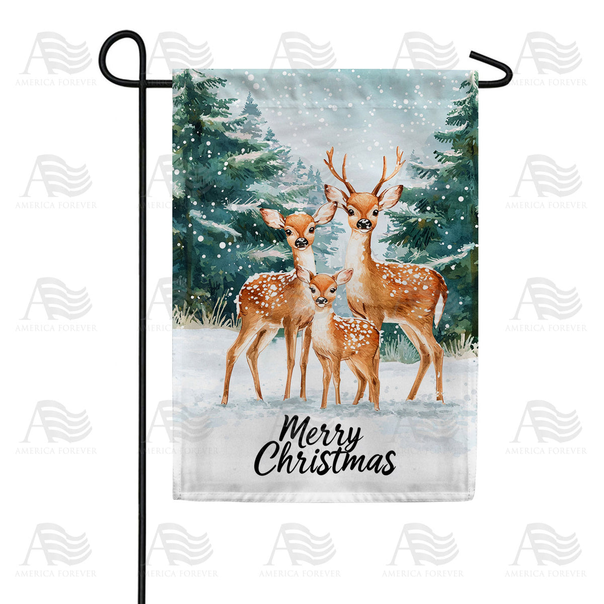 America Forever Winter Deer Family Christmas Garden Flag