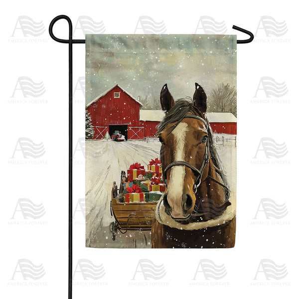 America Forever Christmas Horse and Sleigh Garden Flag