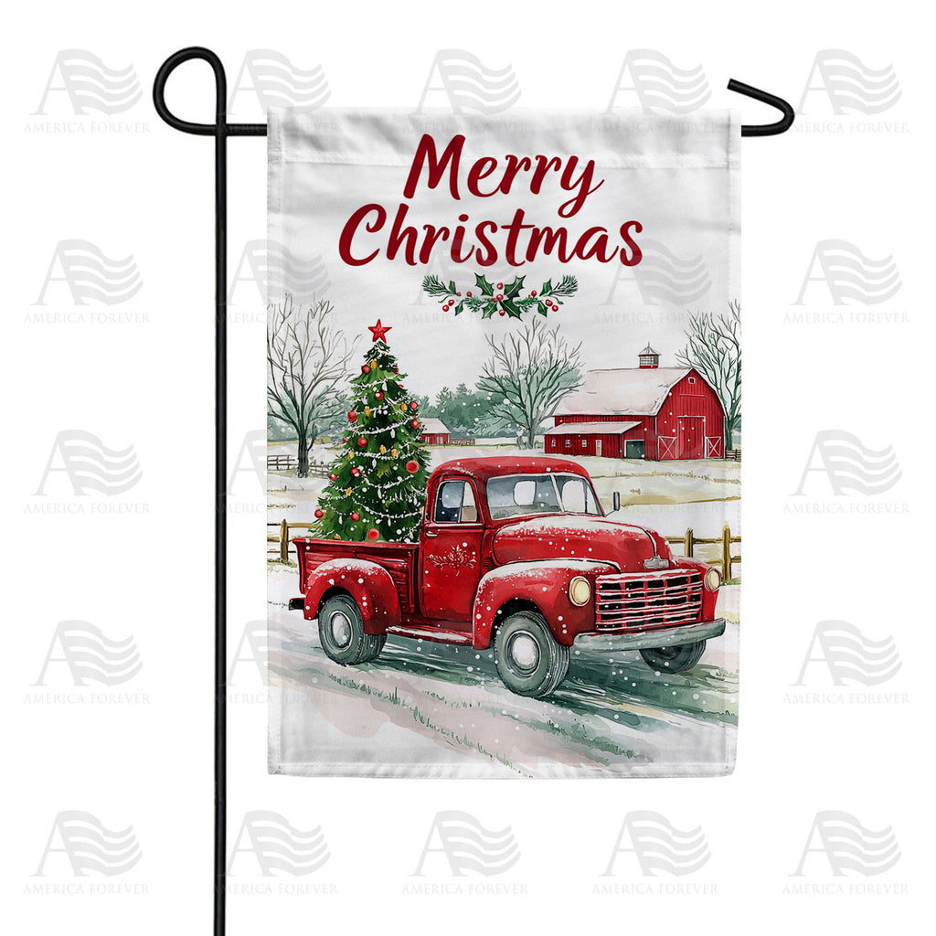 America Forever Christmas Red Truck with Tree Garden Flag