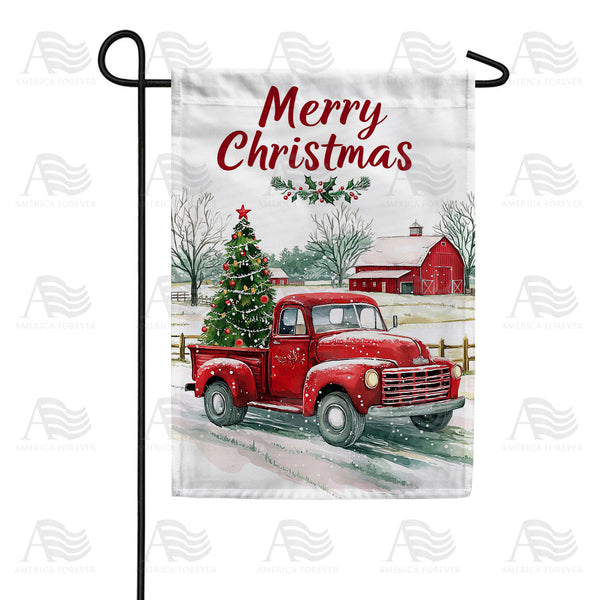 America Forever Christmas Red Truck with Tree Garden Flag