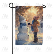 Child Building Snowman Winter Scene Garden Flag
