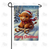 America Forever Christmas Highland Cow on Sled Garden Flag