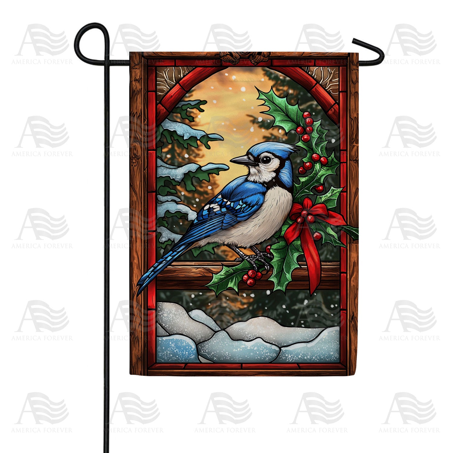 America Forever Winter Blue Jay Christmas Garden Flag