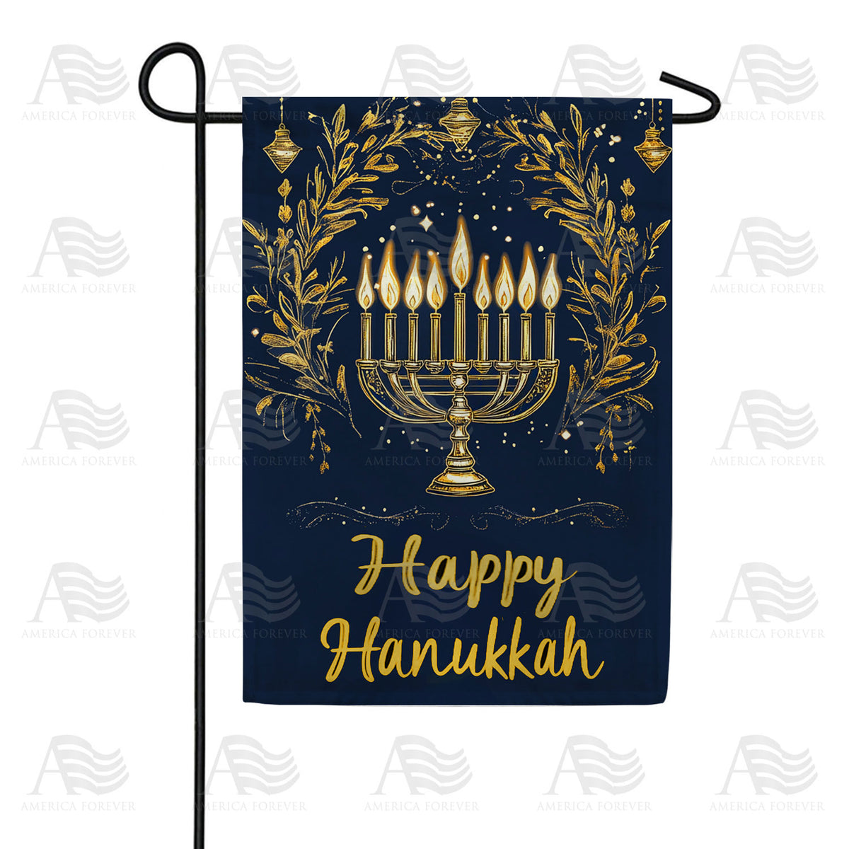 America Forever Elegant Gold Menorah Hanukkah Garden Flag