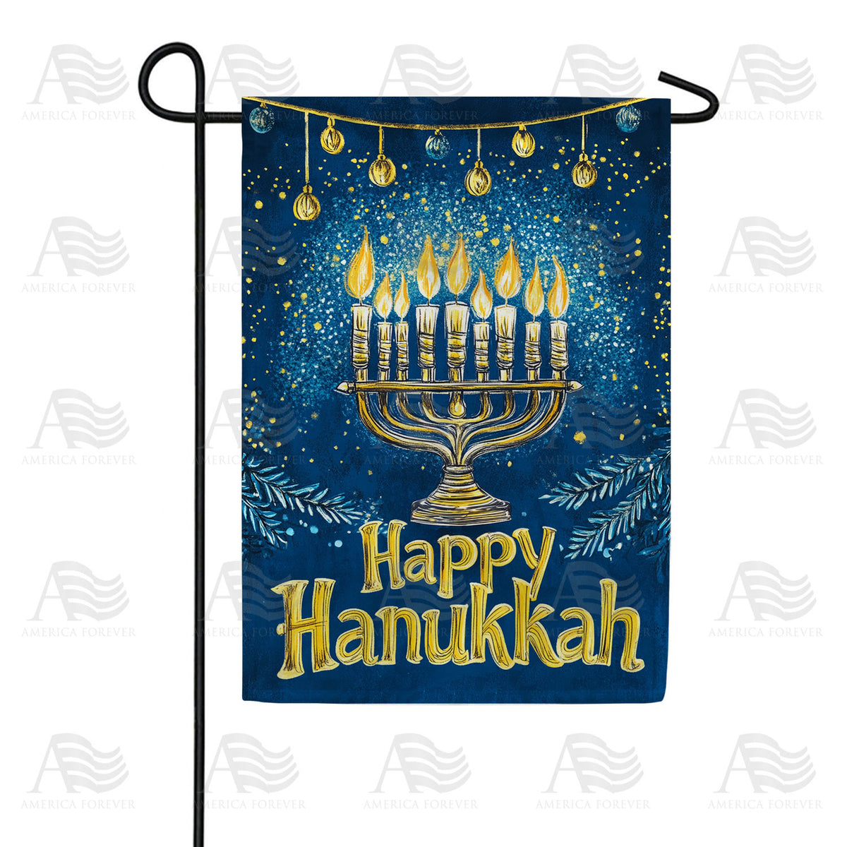 America Forever Blue & Gold Hanukkah Menorah Garden Flag