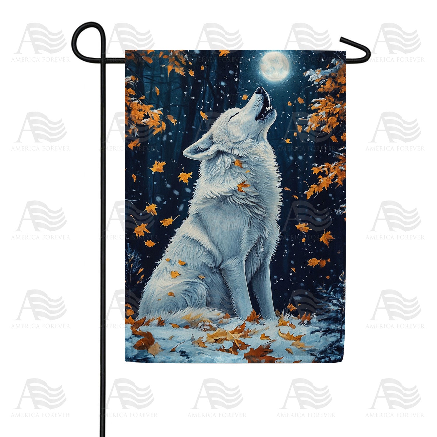 America Forever Howling Wolf Autumn Moon Garden Flag