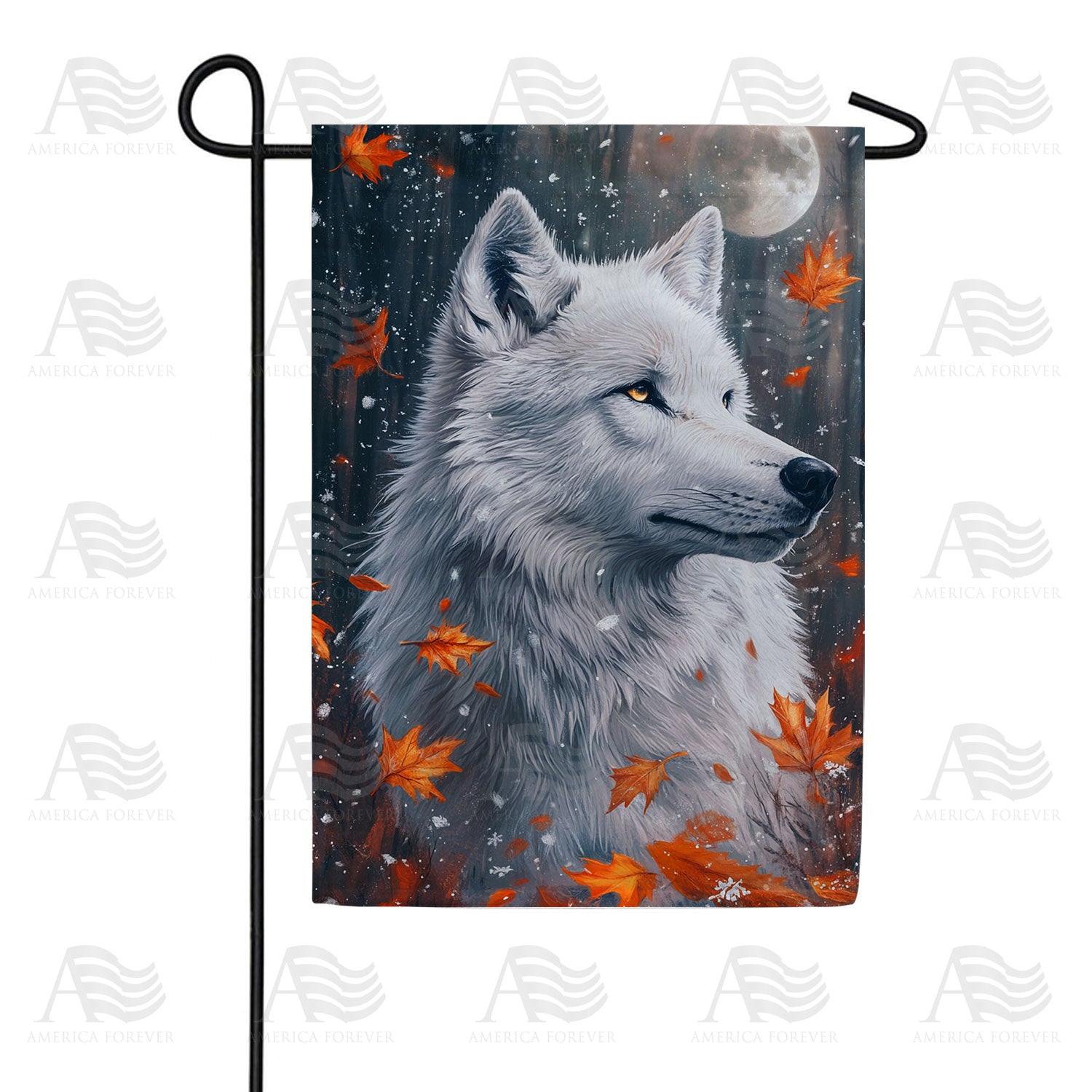 America Forever Noble Wolf Autumn Portrait Garden Flag