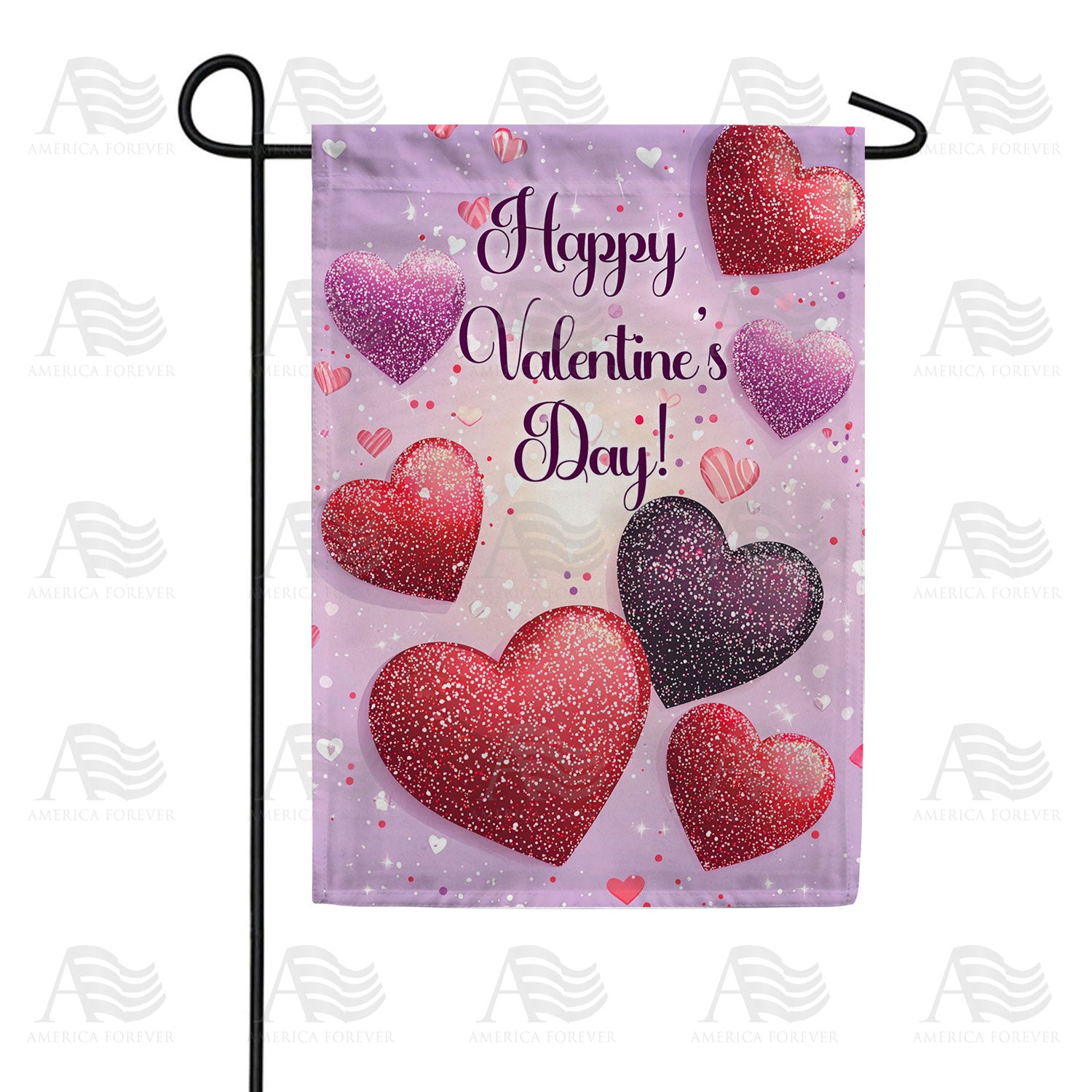 America Forever Happy Valentine's Day Glitter Hearts Garden Flag