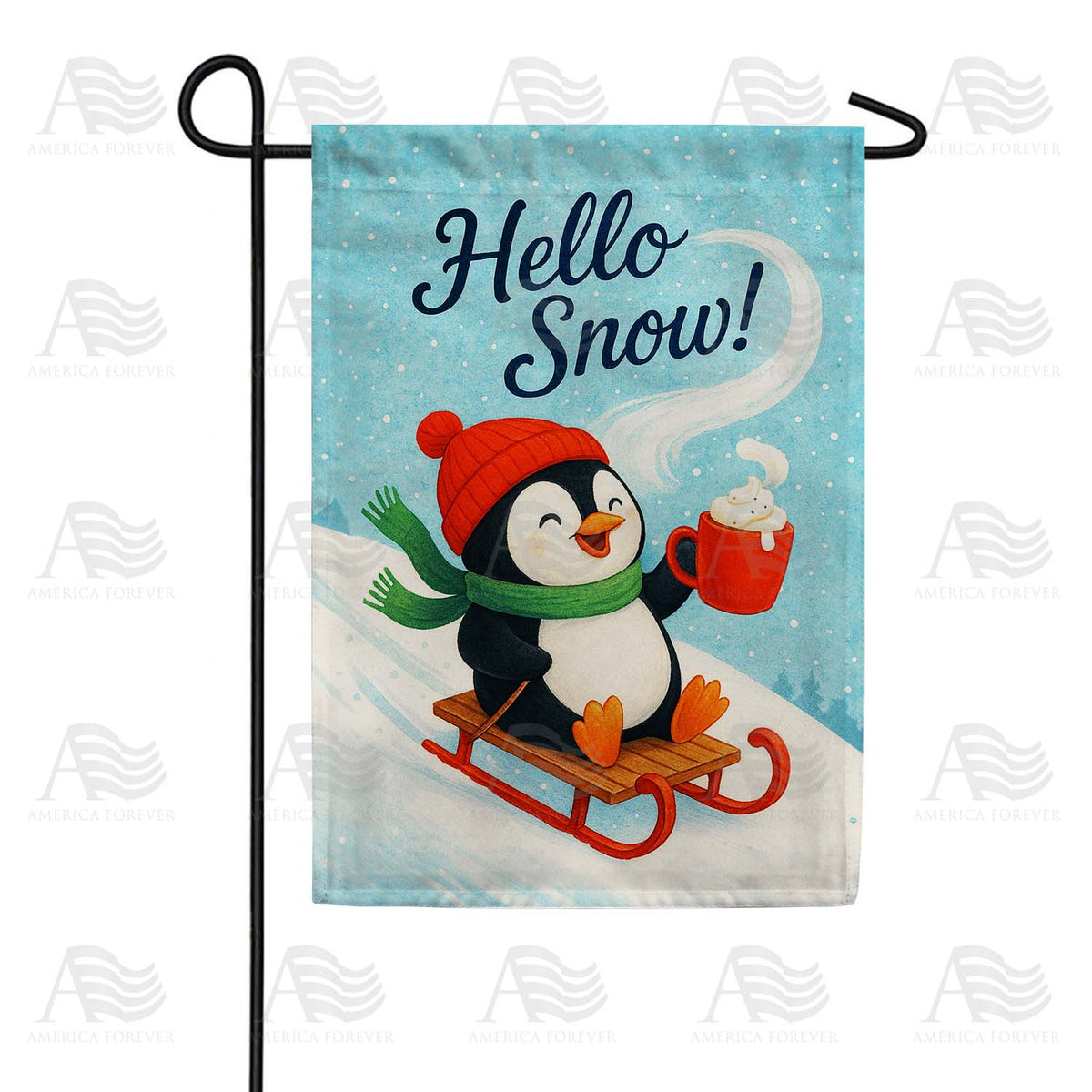 Hello Snow Penguin Sledding Winter Garden Flag