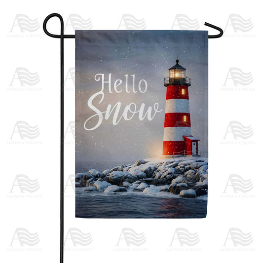 Hello Snow Lighthouse Garden Flag