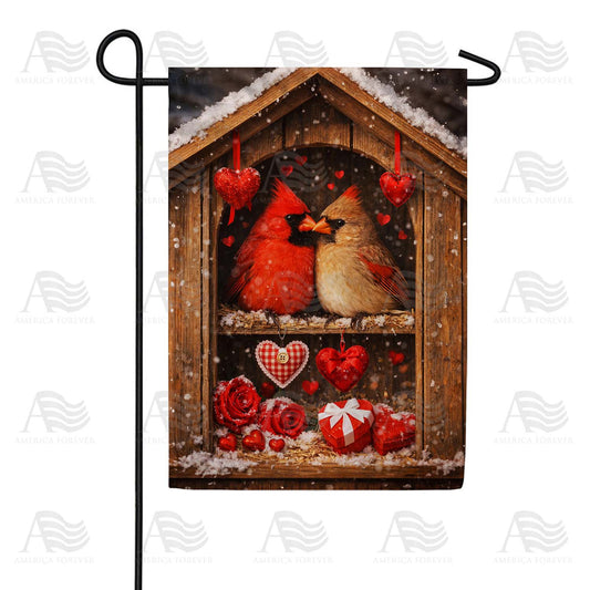 Cardinals Valentine Birdhouse Garden Flag