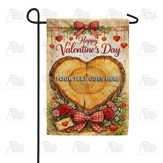 Happy Valentine's Day Wood Heart Personalized Double Sided Garden Flag