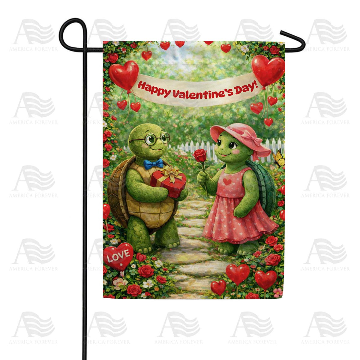 Happy Valentine's Day Turtle Couple Love Garden Flag