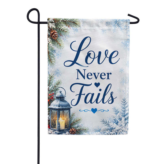 America Forever Love Never Fails Winter Lantern Snowflakes Garden Flag