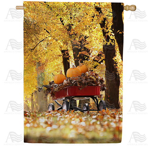America Forever Fall Red Wagon House Flag