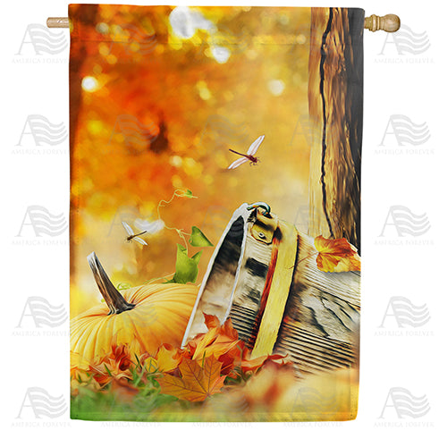 America Forever Old Wooden Bucket And Pumpkin House Flag