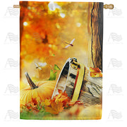 America Forever Old Wooden Bucket And Pumpkin House Flag