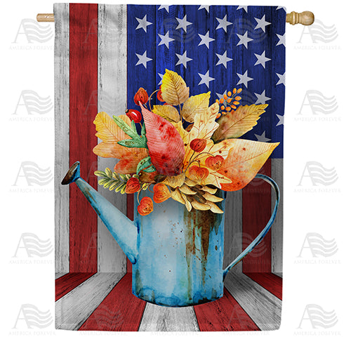 America Forever Old Fall Watering Can House Flag