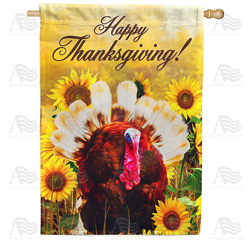 America Forever Turkey In Sunflowers House Flag