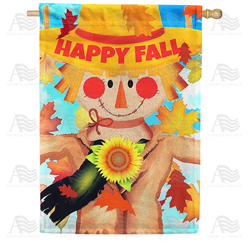 America Forever Happy Fall Smiling Scarecrow House Flag