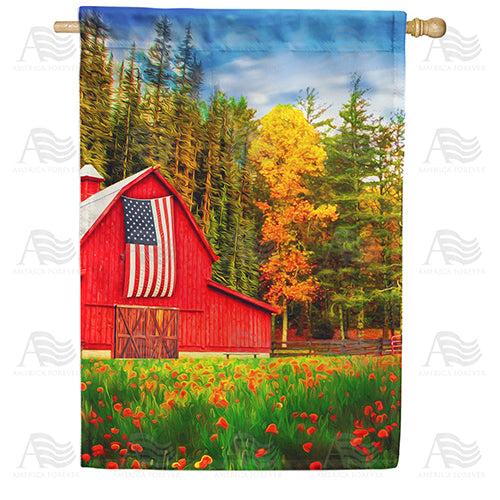 America Forever Patriotic Barn In Autumn House Flag