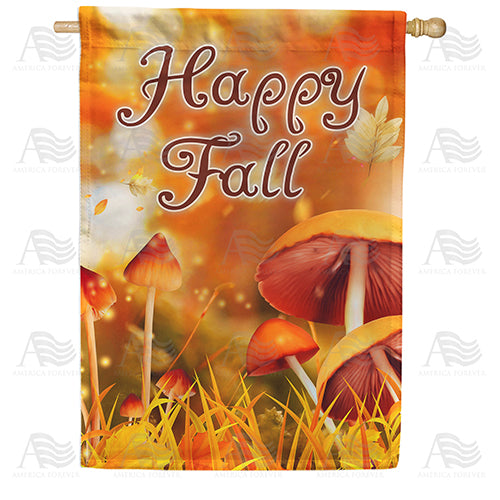 America Forever Happy Fall Mushrooms House Flag