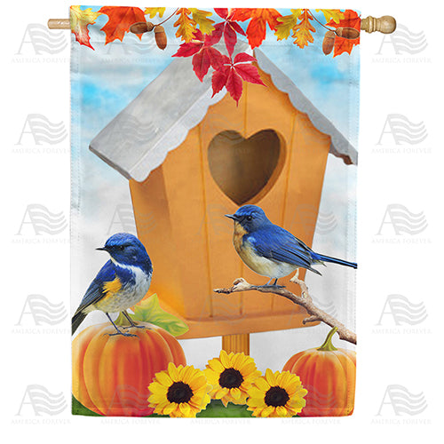 America Forever Autumn Birdhouse Bluebirds House Flag