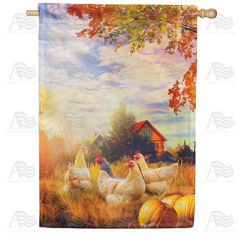 America Forever Chickens Forage For Insects House Flag