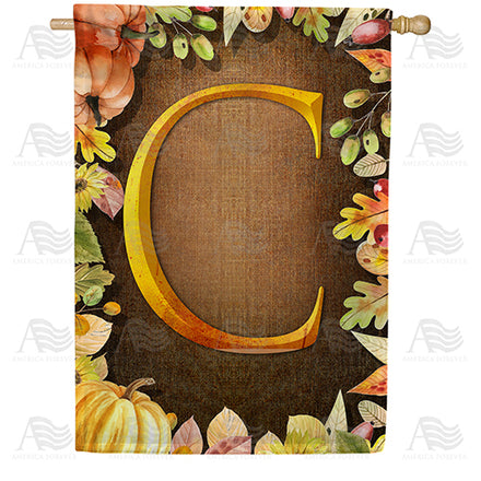 America Forever Pumpkins & Leaves Monogram House Flag