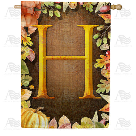 America Forever Pumpkins & Leaves Monogram House Flag