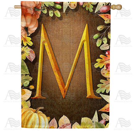 America Forever Pumpkins & Leaves Monogram House Flag