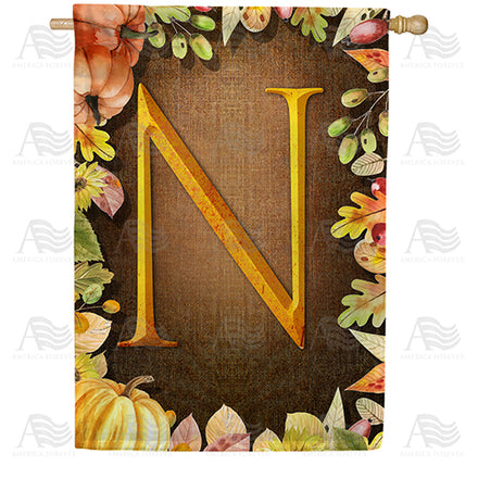 America Forever Pumpkins & Leaves Monogram House Flag