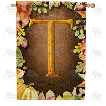America Forever Pumpkins & Leaves Monogram House Flag
