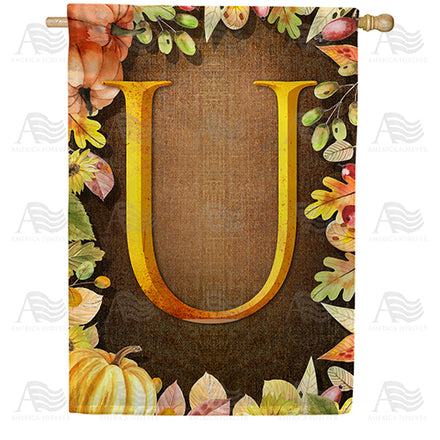America Forever Pumpkins & Leaves Monogram House Flag