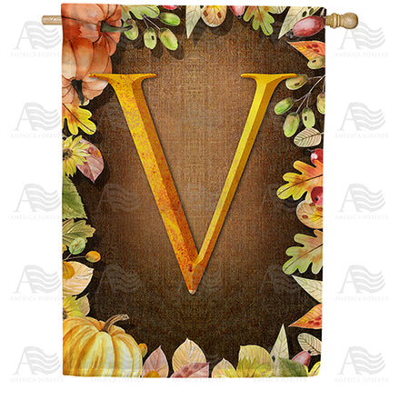 America Forever Pumpkins & Leaves Monogram House Flag