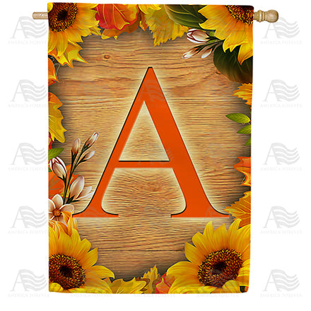 America Forever Autumn Sunflowers Monogram House Flag