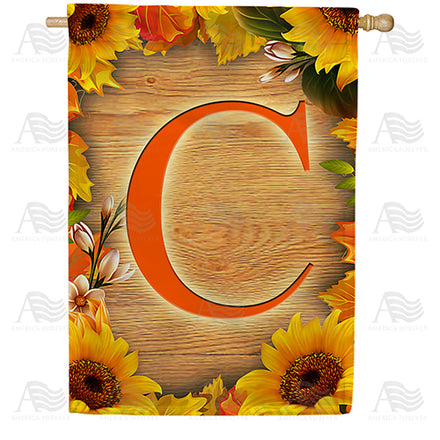 America Forever Autumn Sunflowers Monogram House Flag