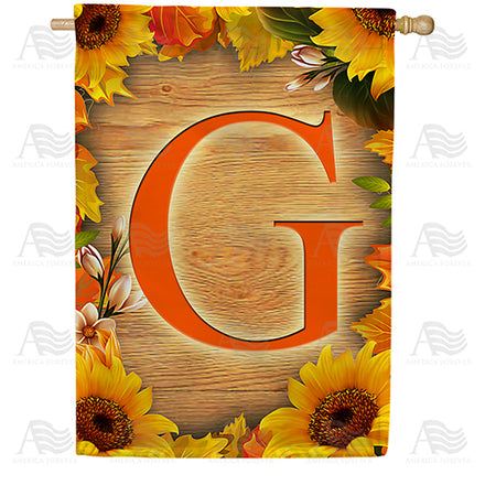 America Forever Autumn Sunflowers Monogram House Flag