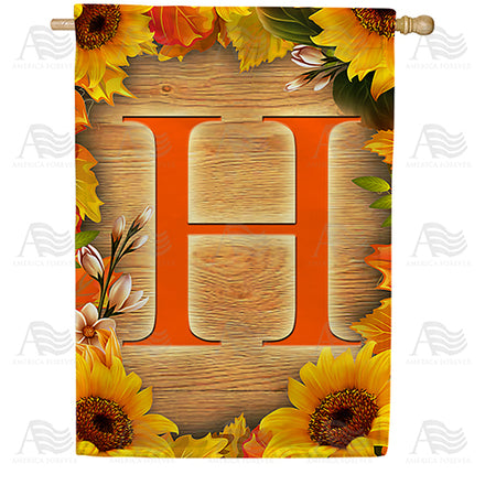 America Forever Autumn Sunflowers Monogram House Flag