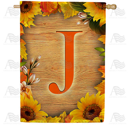 America Forever Autumn Sunflowers Monogram House Flag