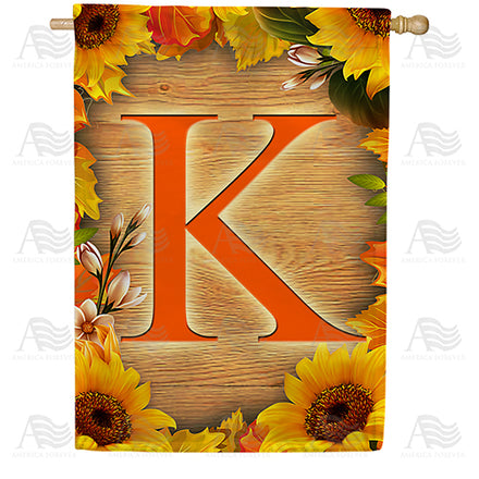 America Forever Autumn Sunflowers Monogram House Flag