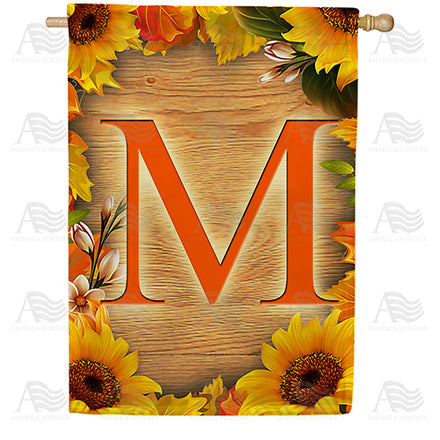 America Forever Autumn Sunflowers Monogram House Flag