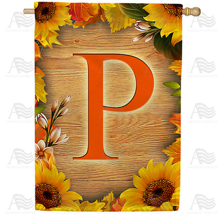 America Forever Autumn Sunflowers Monogram House Flag