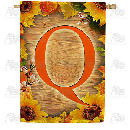 America Forever Autumn Sunflowers Monogram House Flag