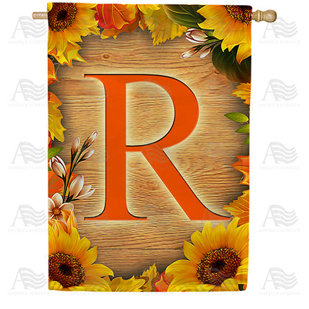America Forever Autumn Sunflowers Monogram House Flag