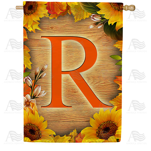 America Forever Autumn Sunflowers Monogram House Flag
