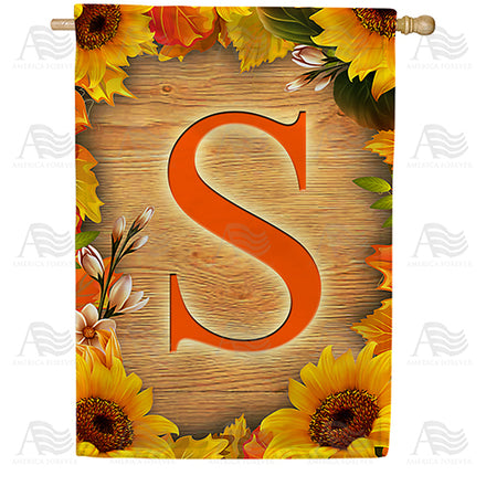America Forever Autumn Sunflowers Monogram House Flag